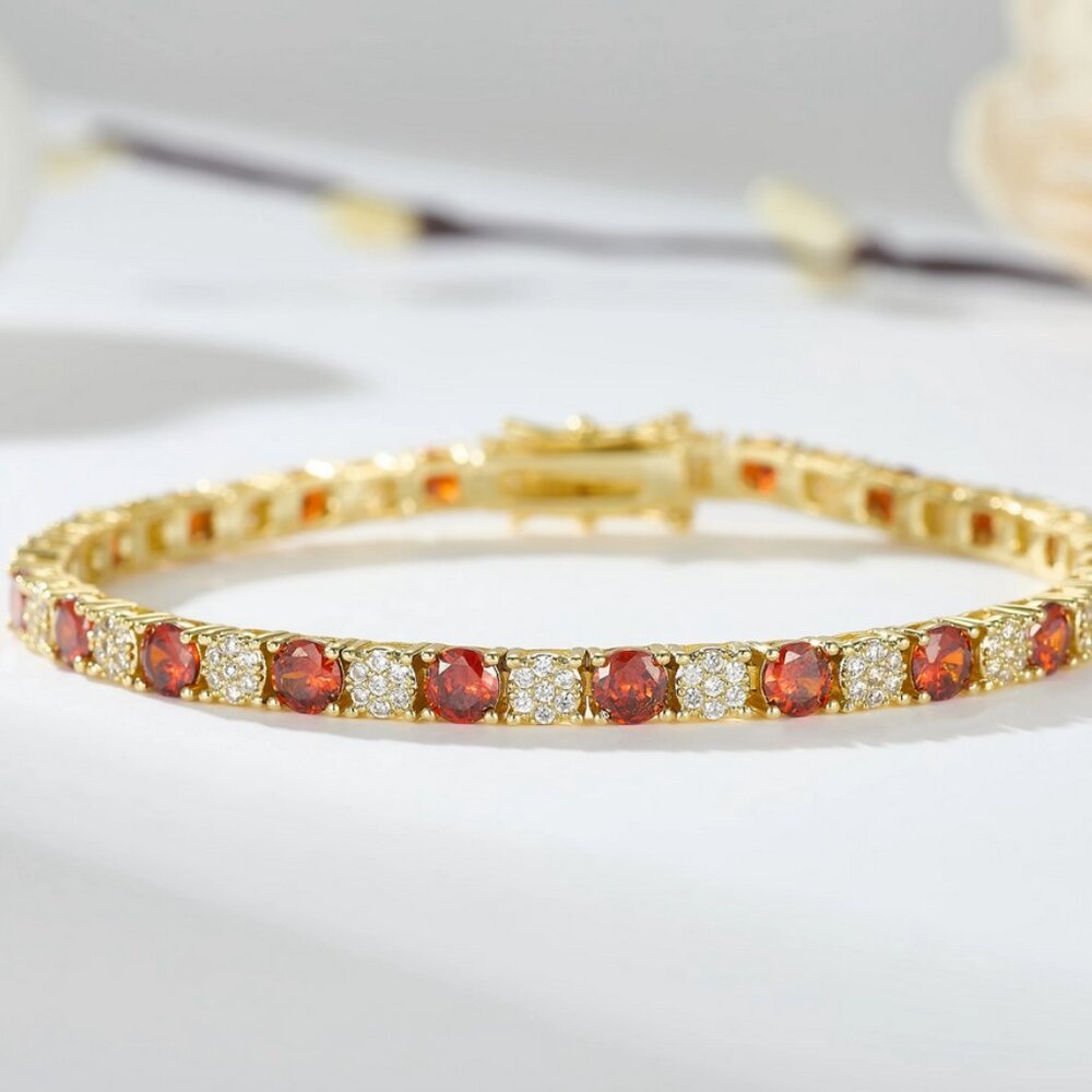 14K Gold Womens 1ct Diamond 2ct Red Ruby Gemstone Tennis Bracelet Ladies Jewelry